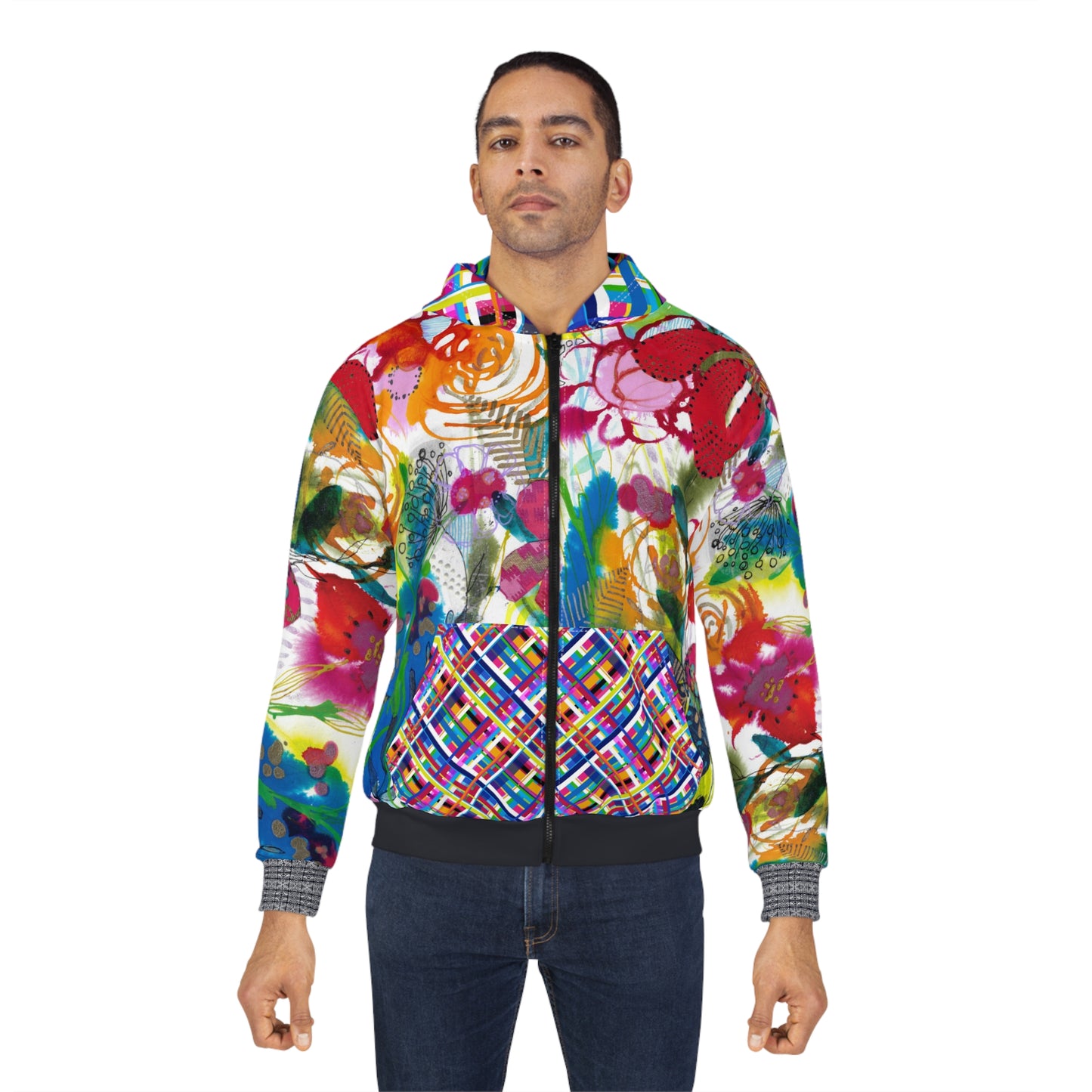 Mixed Patterns Unisex Zip Hoodie with Belonging Painting by Jennifer Visscher