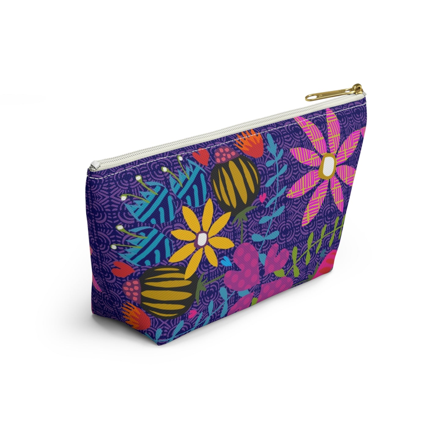 Funky Folk Flowers Offset ~ Purple ~ Accessory Pouch w T-bottom