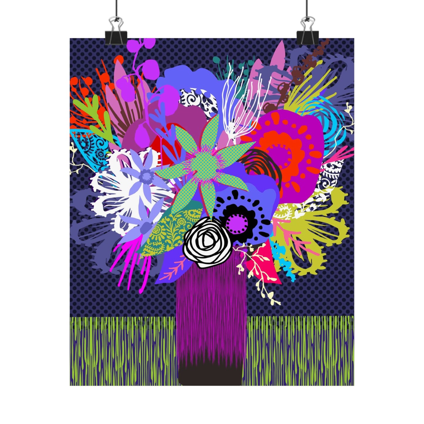 Wild Abandon Vase Of Flowers ~ Navy ~ Premium Matte Art Poster