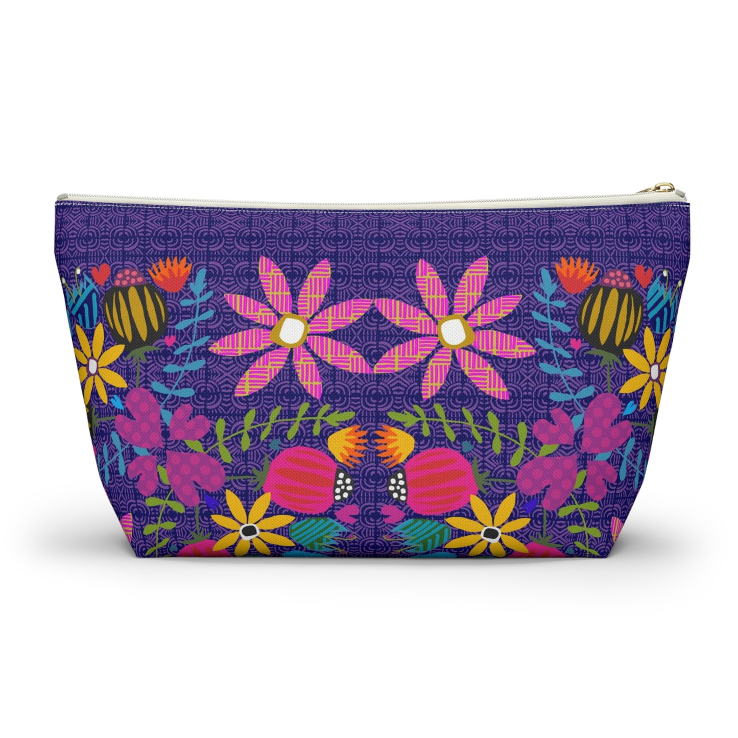 Funky Folk Flowers ~ Purple ~ Accessory Pouch w T-bottom
