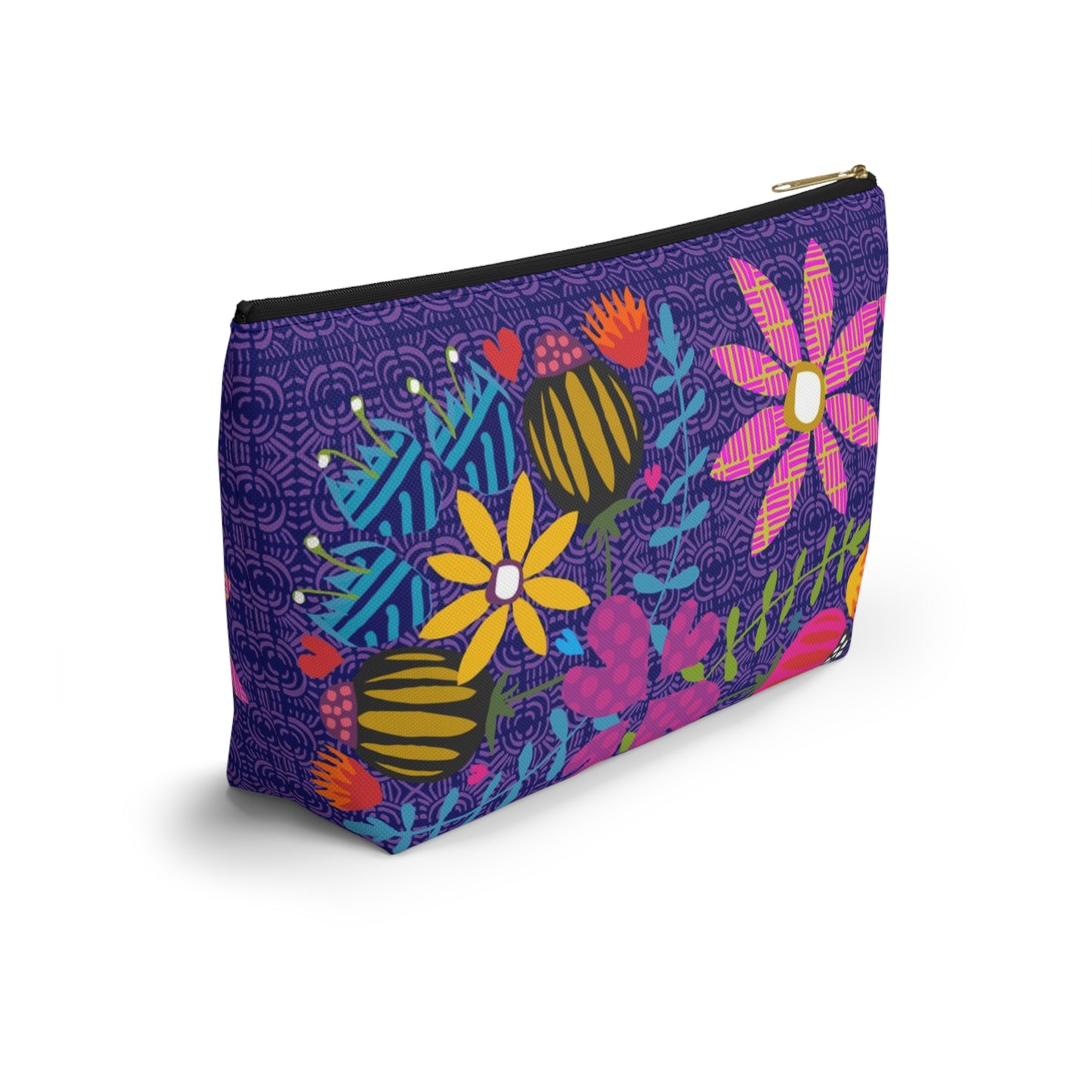 Funky Folk Flowers Offset ~ Purple ~ Accessory Pouch w T-bottom