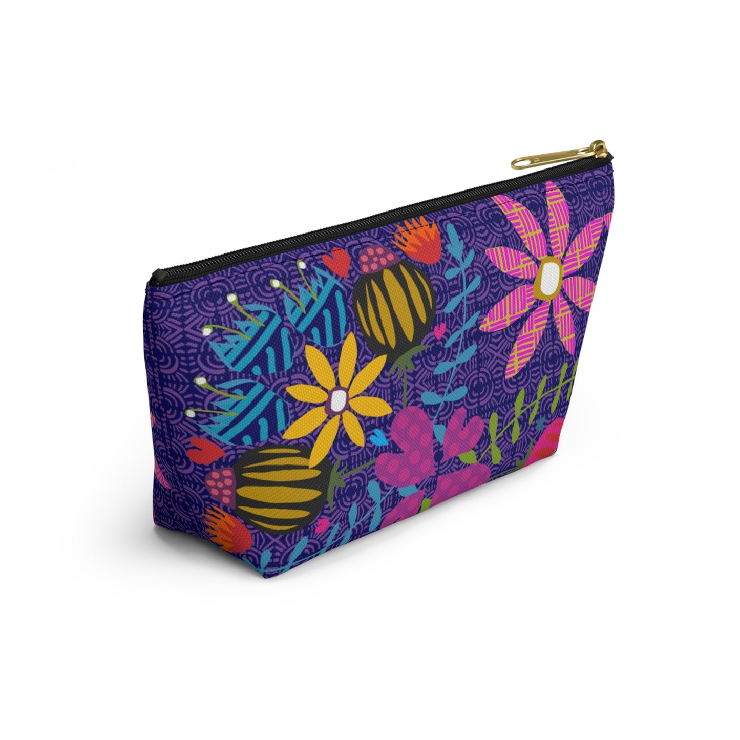 Funky Folk Flowers Offset ~ Purple ~ Accessory Pouch w T-bottom
