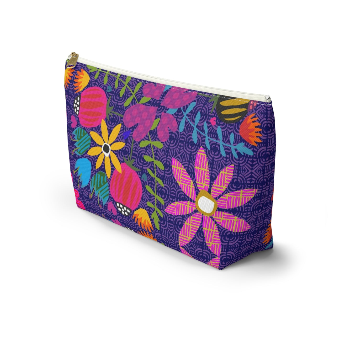 Funky Folk Flowers Offset ~ Purple ~ Accessory Pouch w T-bottom