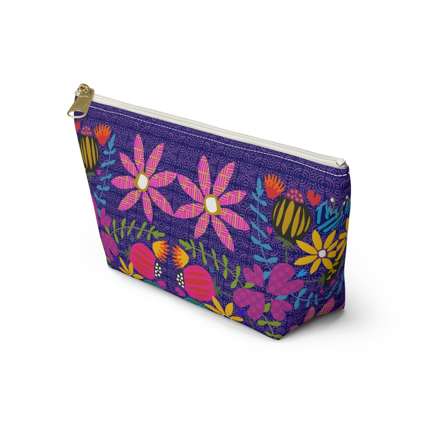 Funky Folk Flowers ~ Purple ~ Accessory Pouch w T-bottom