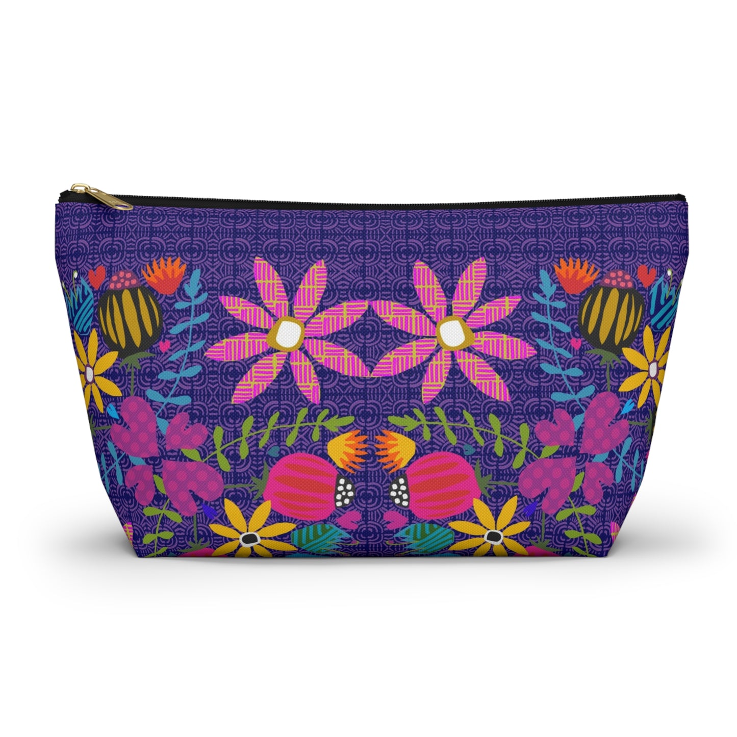 Funky Folk Flowers ~ Purple ~ Accessory Pouch w T-bottom