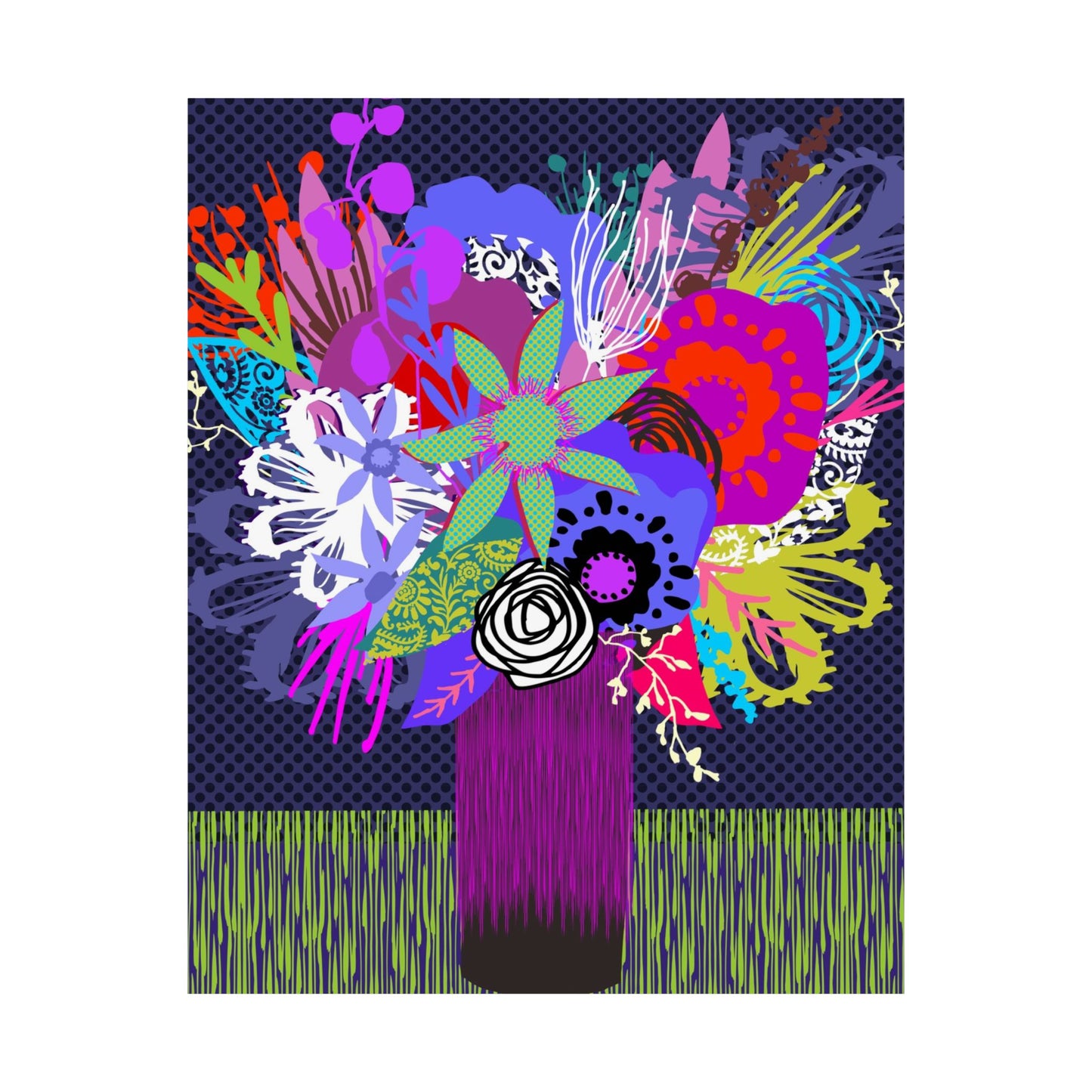 Wild Abandon Vase Of Flowers ~ Navy ~ Premium Matte Art Poster