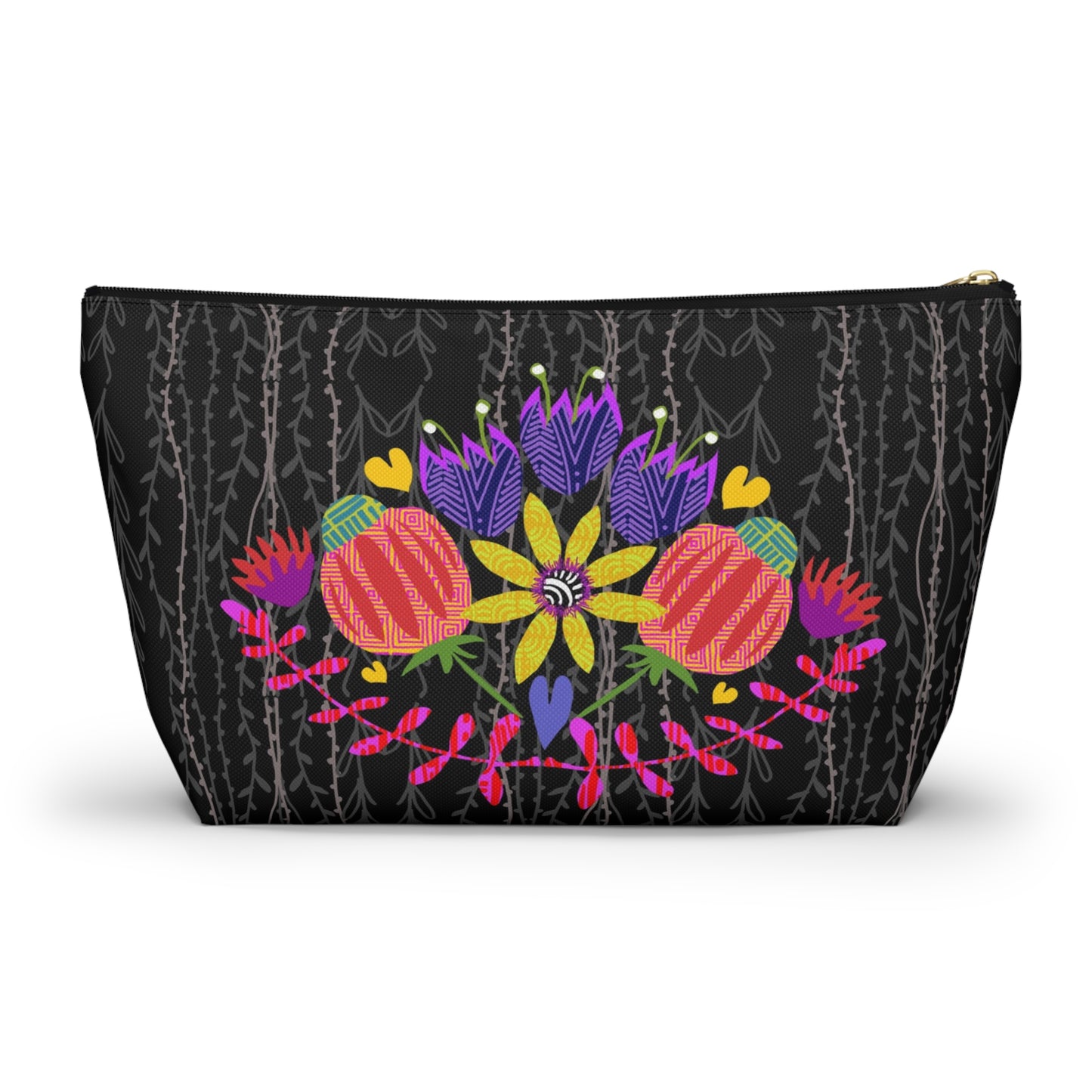 Funky Folk Flowers ~ Vines in Black and White ~ Accessory Pouch w T-bottom