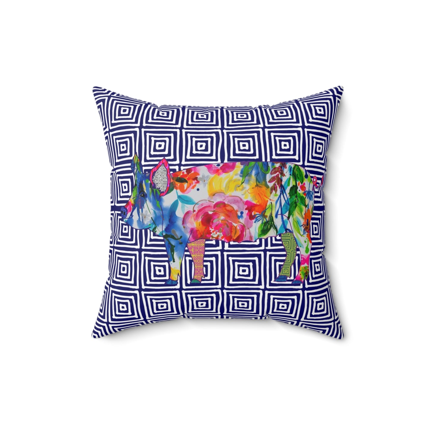 Geometric Pig ~ Jubilant ~ Square Pillow