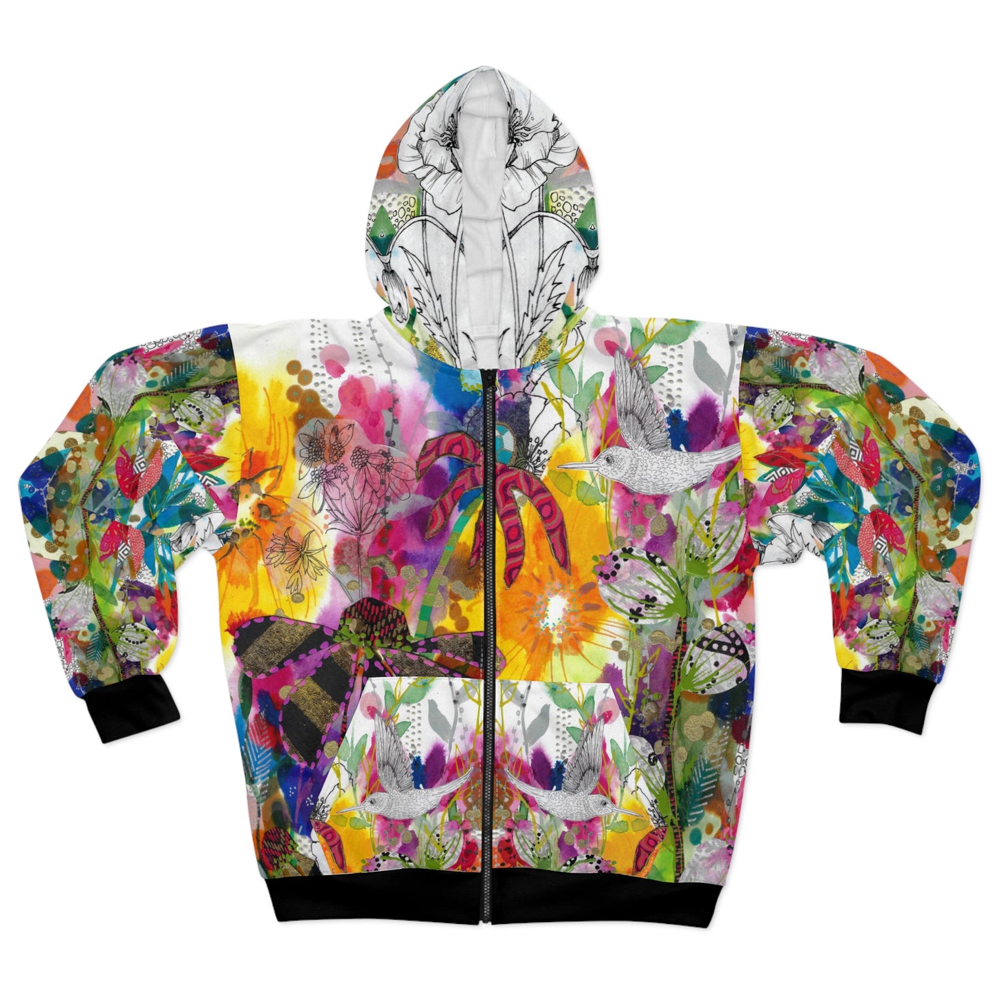 Follow My Lead - Floral and Hummingbird Unisex Zip Hoodie