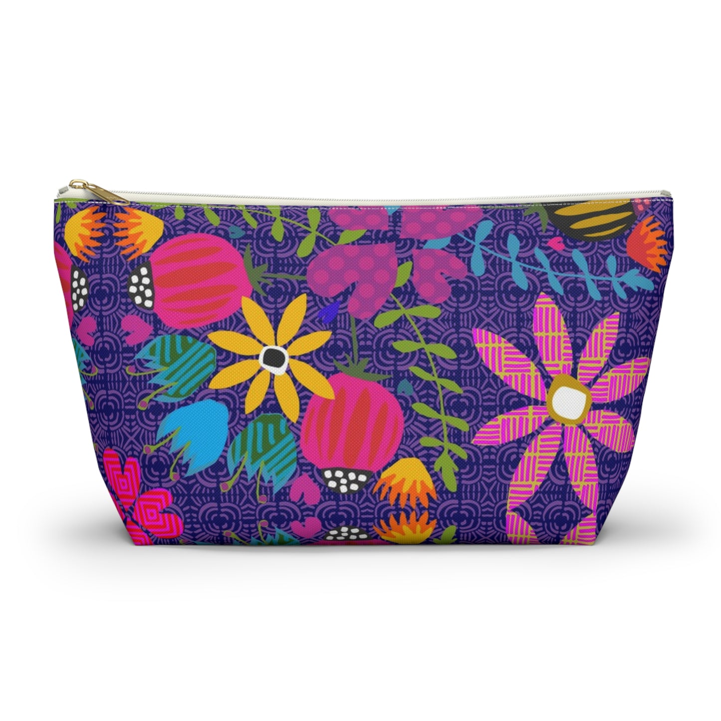 Funky Folk Flowers Offset ~ Purple ~ Accessory Pouch w T-bottom