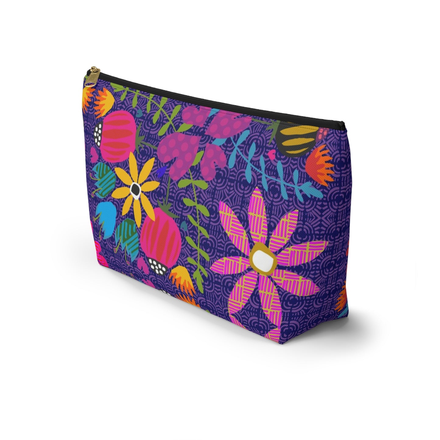 Funky Folk Flowers Offset ~ Purple ~ Accessory Pouch w T-bottom