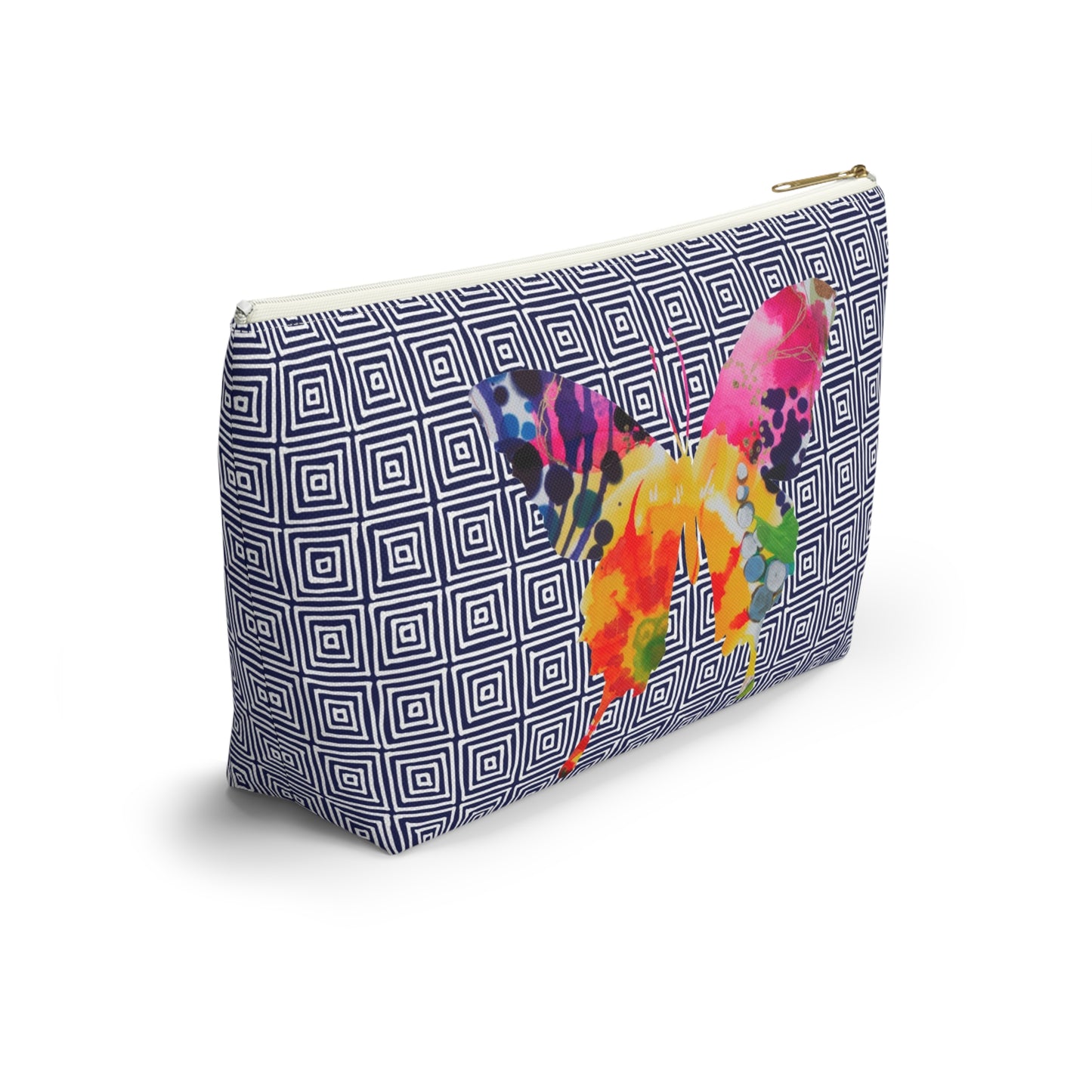 Butterflies with Navy Squares ~ Accessory Pouch w T-bottom