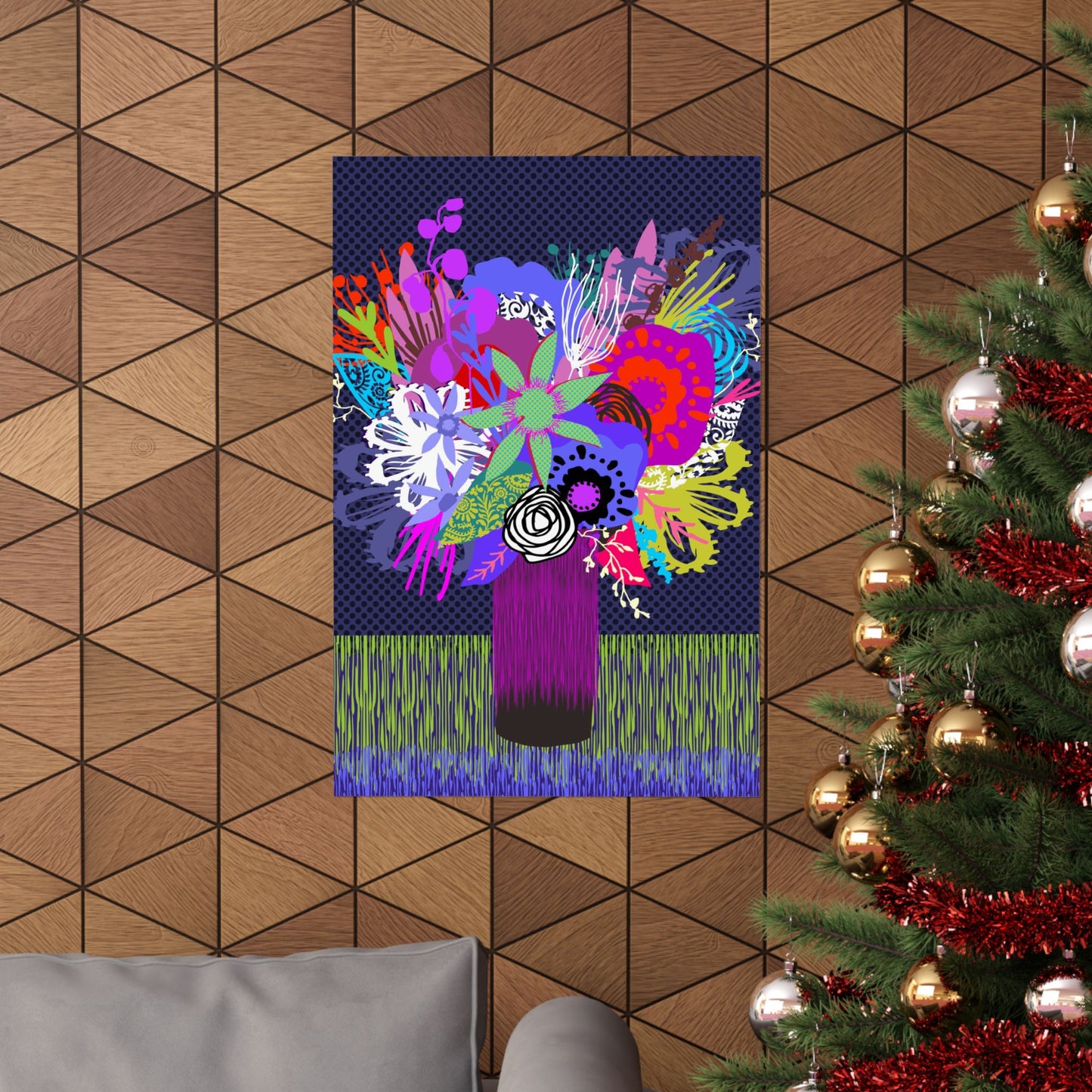 Wild Abandon Vase Of Flowers ~ Navy ~ Premium Matte Art Poster