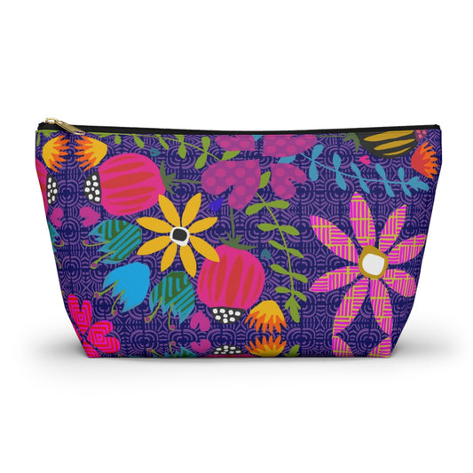 Funky Folk Flowers Offset ~ Purple ~ Accessory Pouch w T-bottom