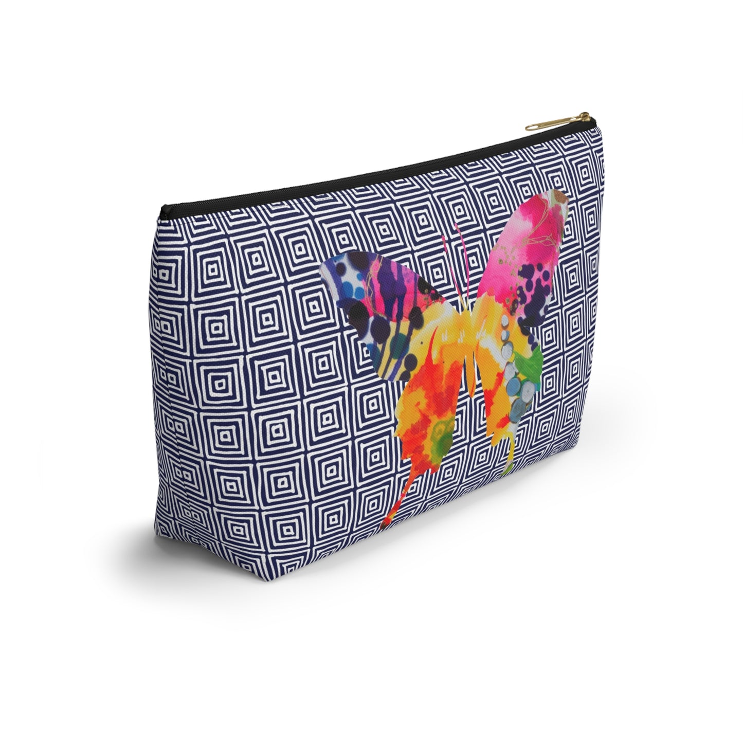 Butterflies with Navy Squares ~ Accessory Pouch w T-bottom