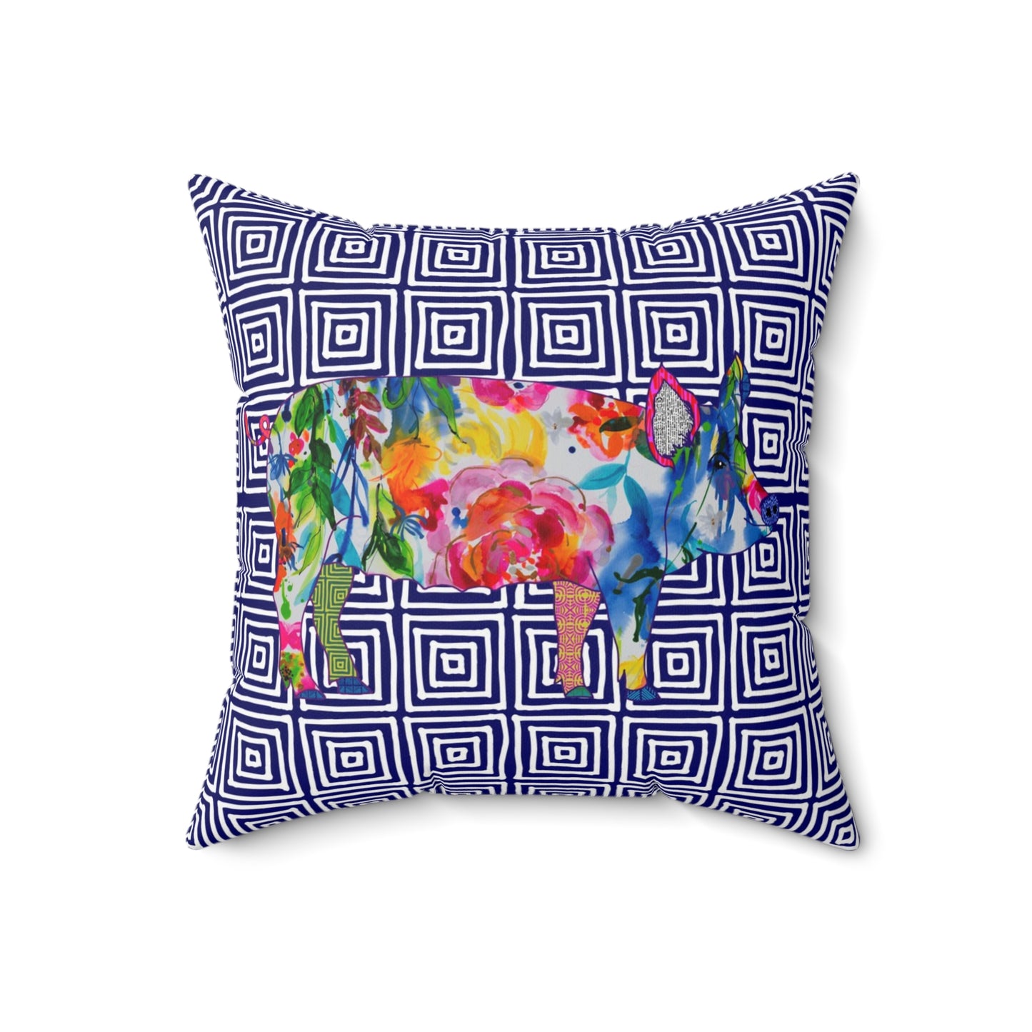 Geometric Pig ~ Jubilant ~ Square Pillow