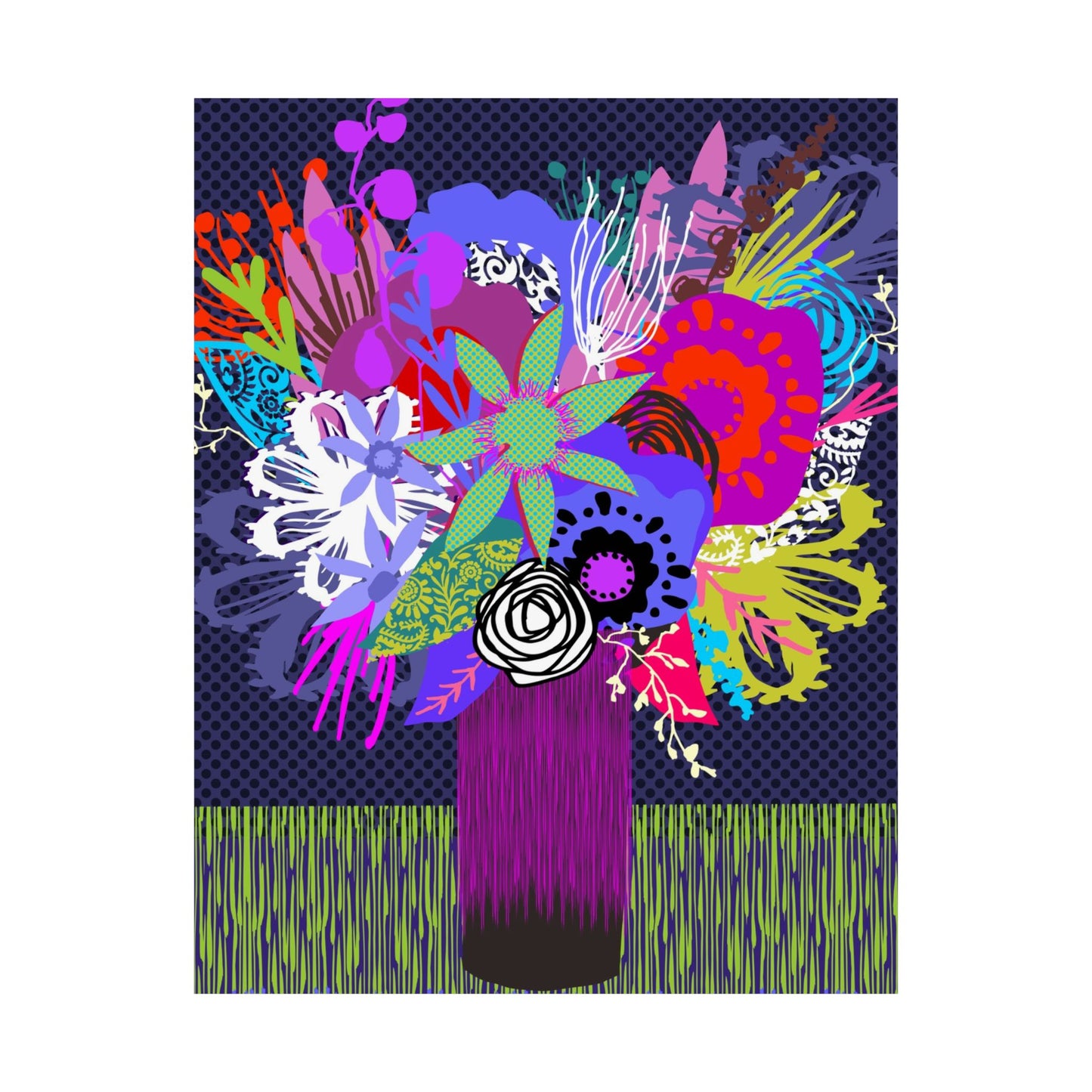 Wild Abandon Vase Of Flowers ~ Navy ~ Premium Matte Art Poster