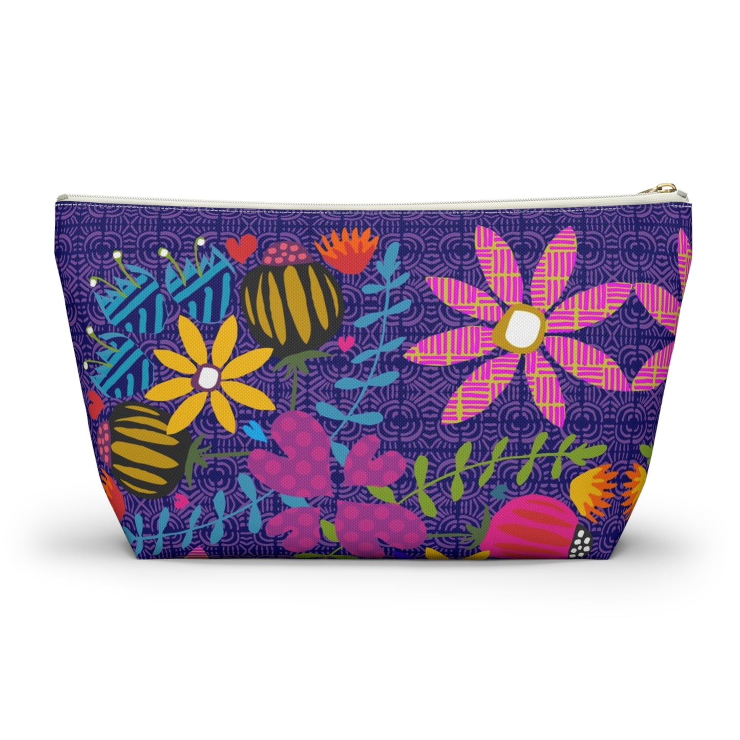 Funky Folk Flowers Offset ~ Purple ~ Accessory Pouch w T-bottom