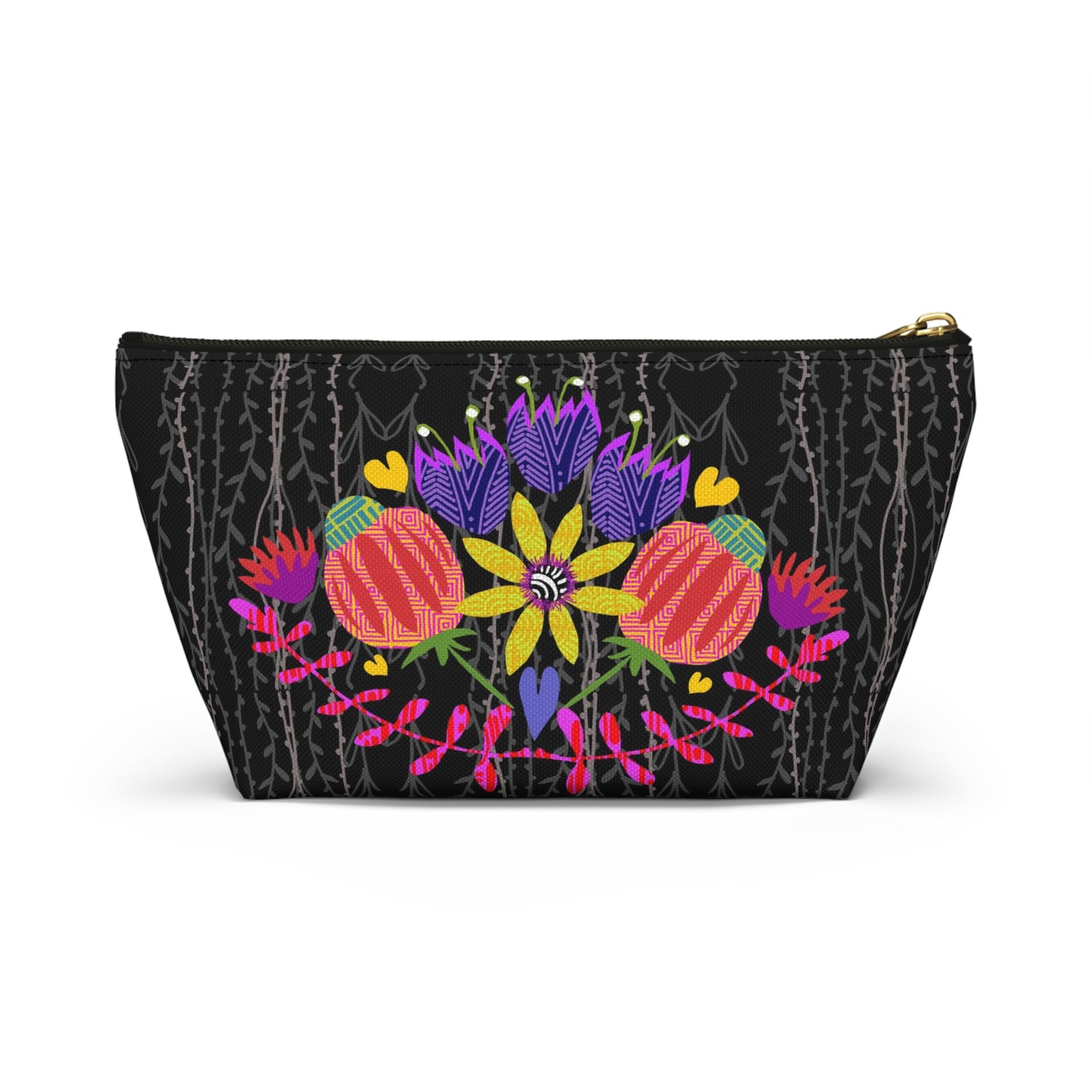 Funky Folk Flowers ~ Vines in Black and White ~ Accessory Pouch w T-bottom