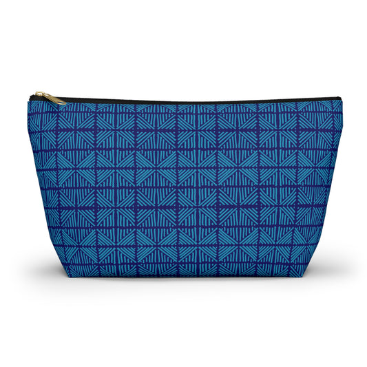 Blue Diamonds and Stripes Pattern ~ Accessory Pouch w T-bottom