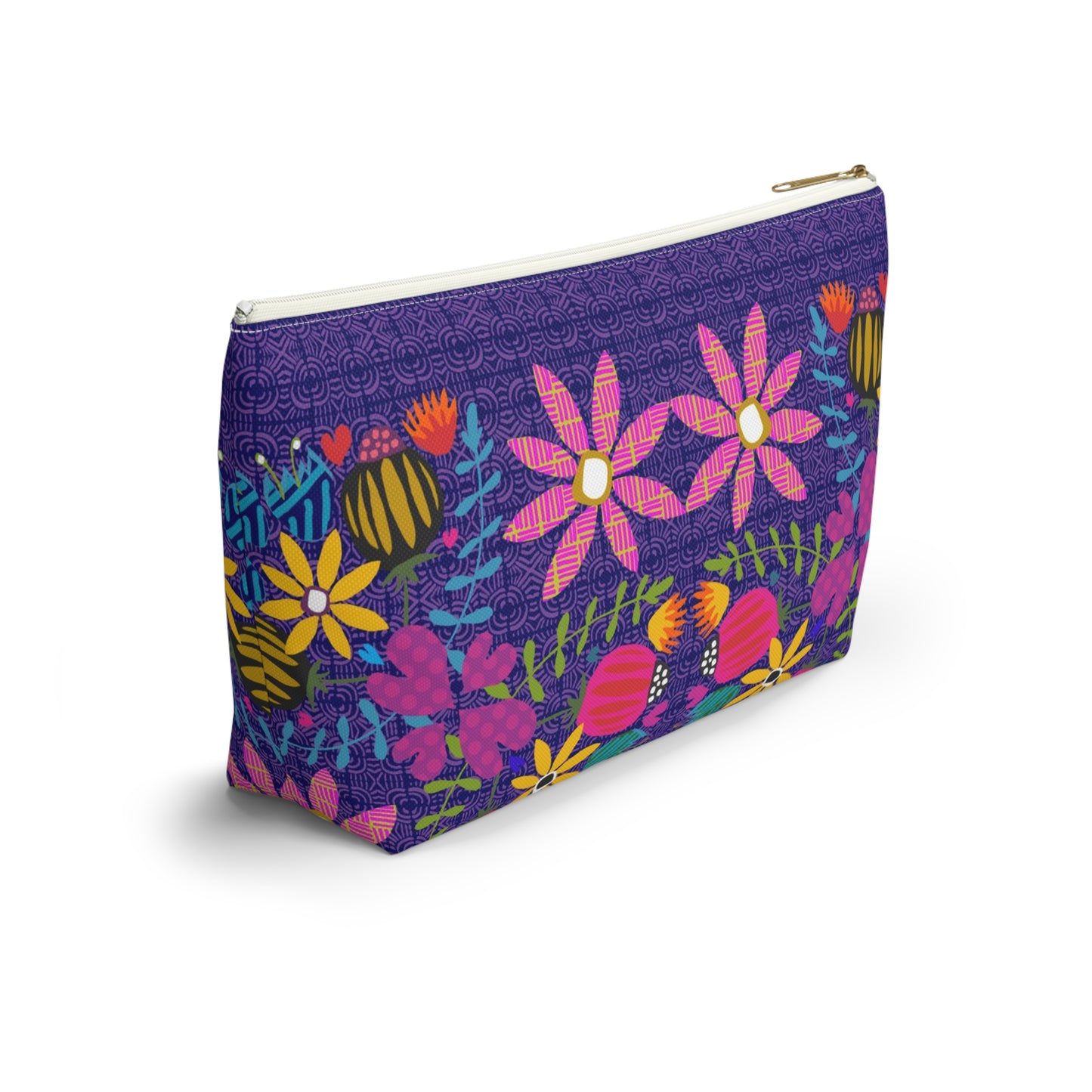 Funky Folk Flowers ~ Purple ~ Accessory Pouch w T-bottom