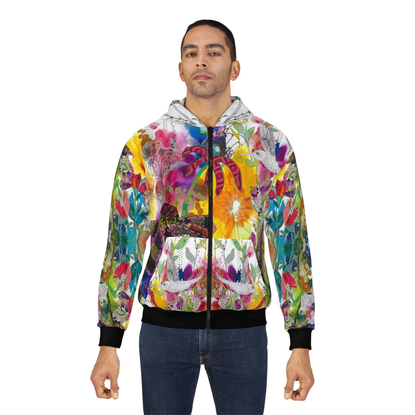 Follow My Lead - Floral and Hummingbird Unisex Zip Hoodie