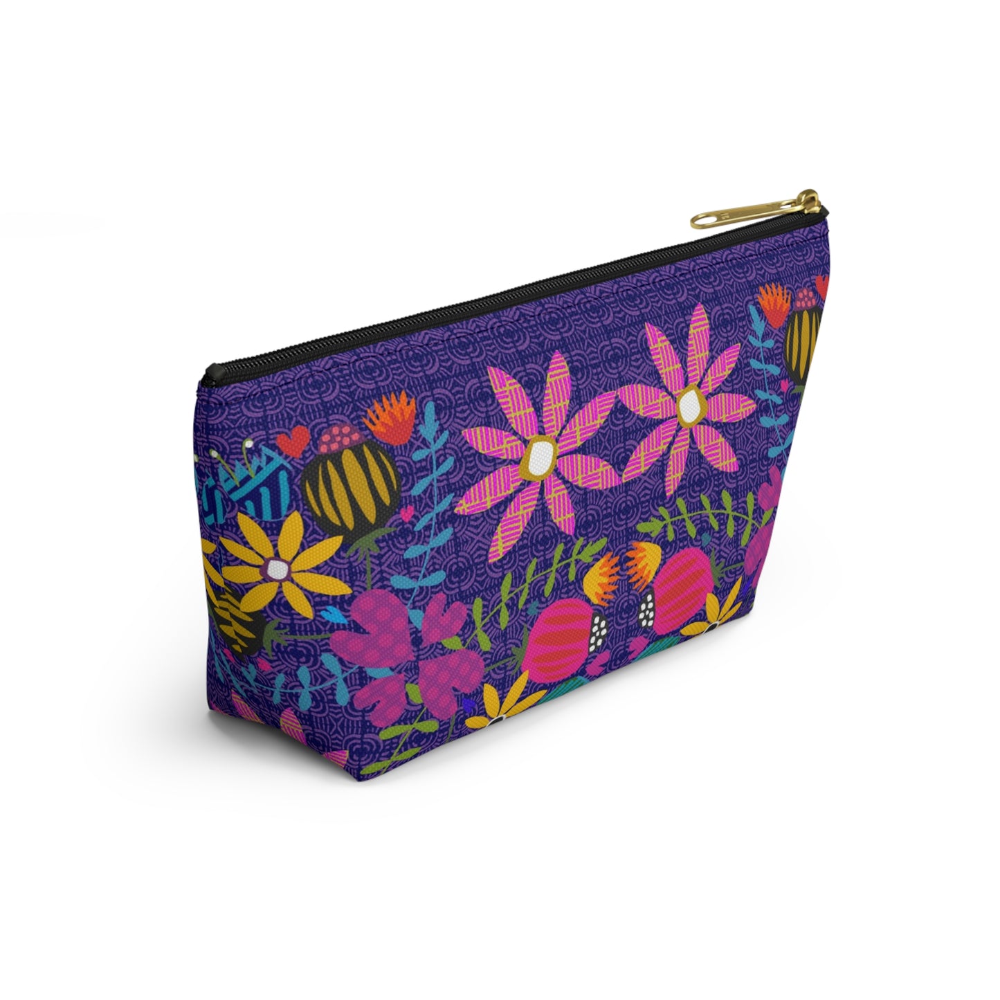 Funky Folk Flowers ~ Purple ~ Accessory Pouch w T-bottom