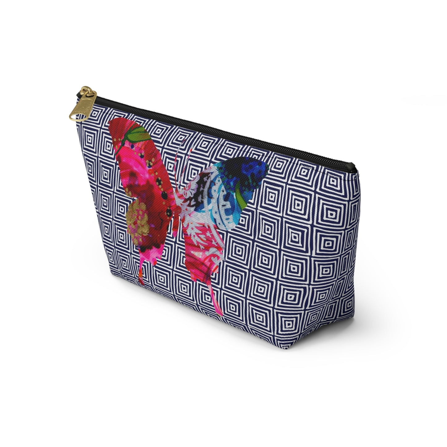 Butterflies with Navy Squares ~ Accessory Pouch w T-bottom