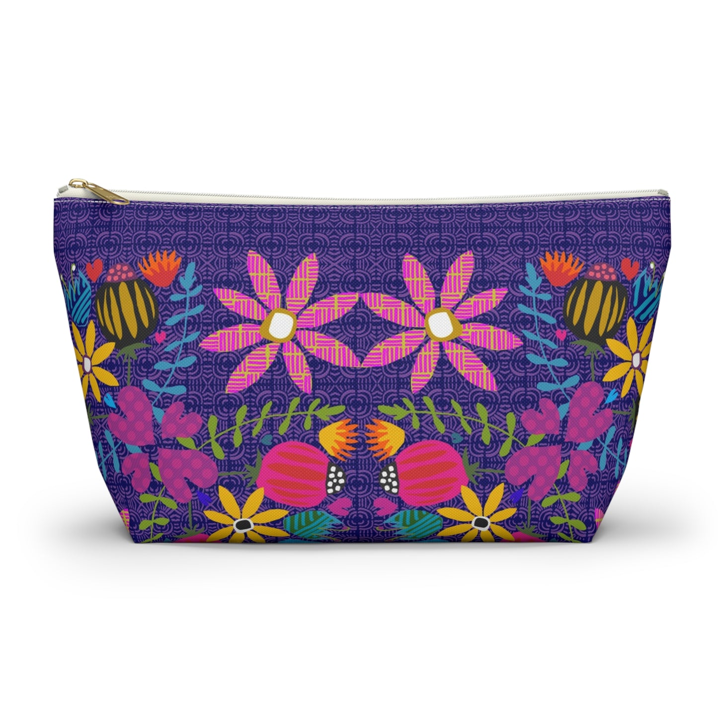 Funky Folk Flowers ~ Purple ~ Accessory Pouch w T-bottom