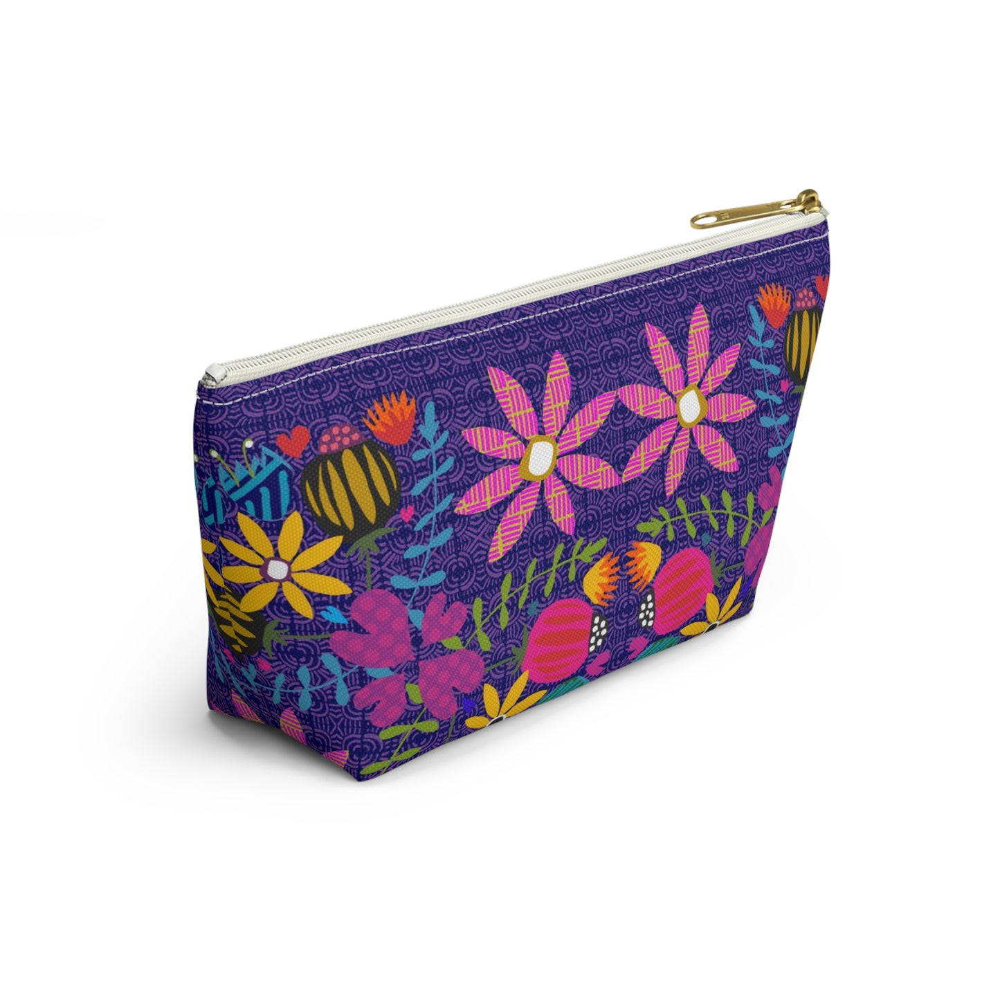 Funky Folk Flowers ~ Purple ~ Accessory Pouch w T-bottom