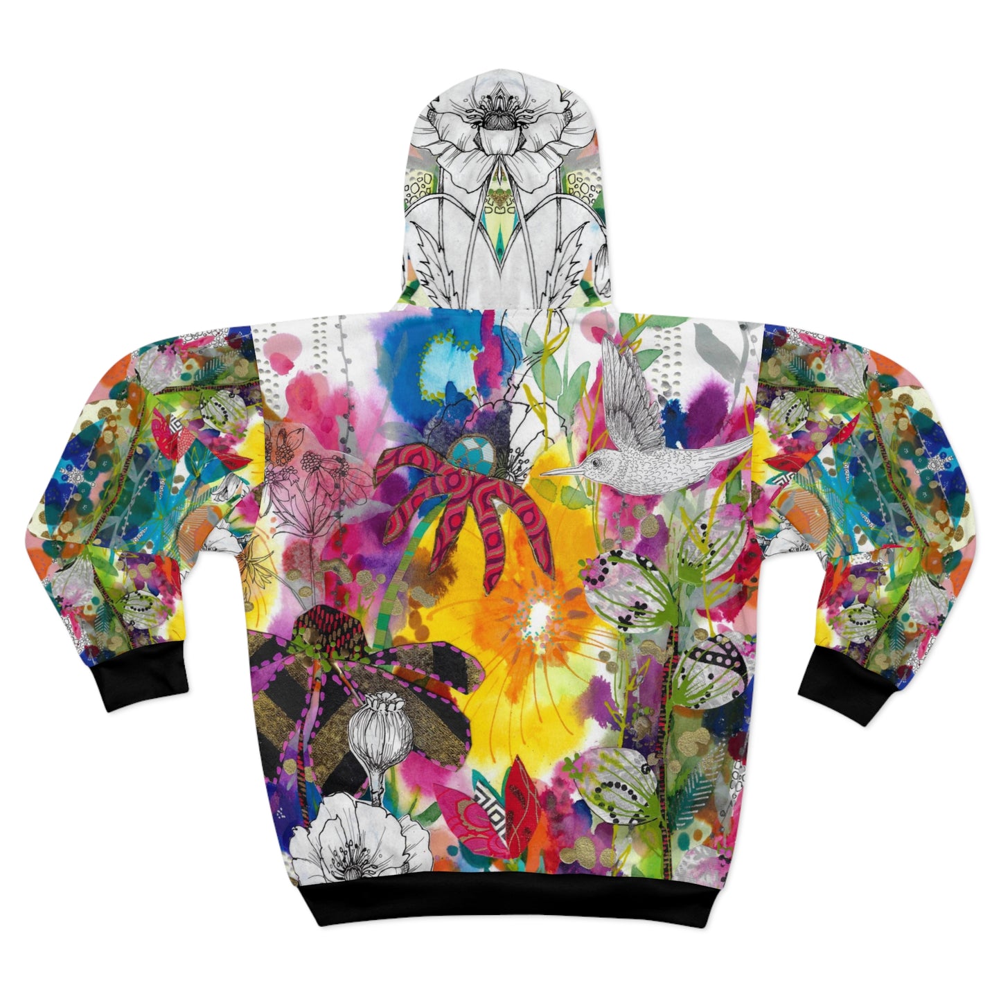 Follow My Lead - Floral and Hummingbird Unisex Zip Hoodie