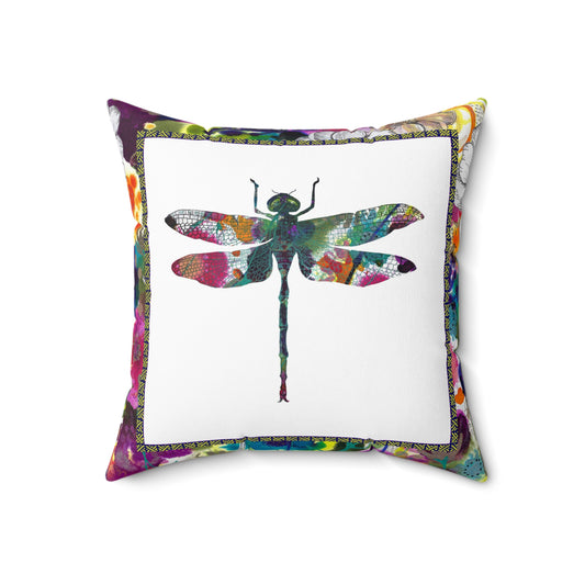 Colorful Decorative Pillow, Dragonfly and Floral Print Cushion, Bohemian Home Decor, Gift for Nature Lovers, Vibrant Throw Pillow