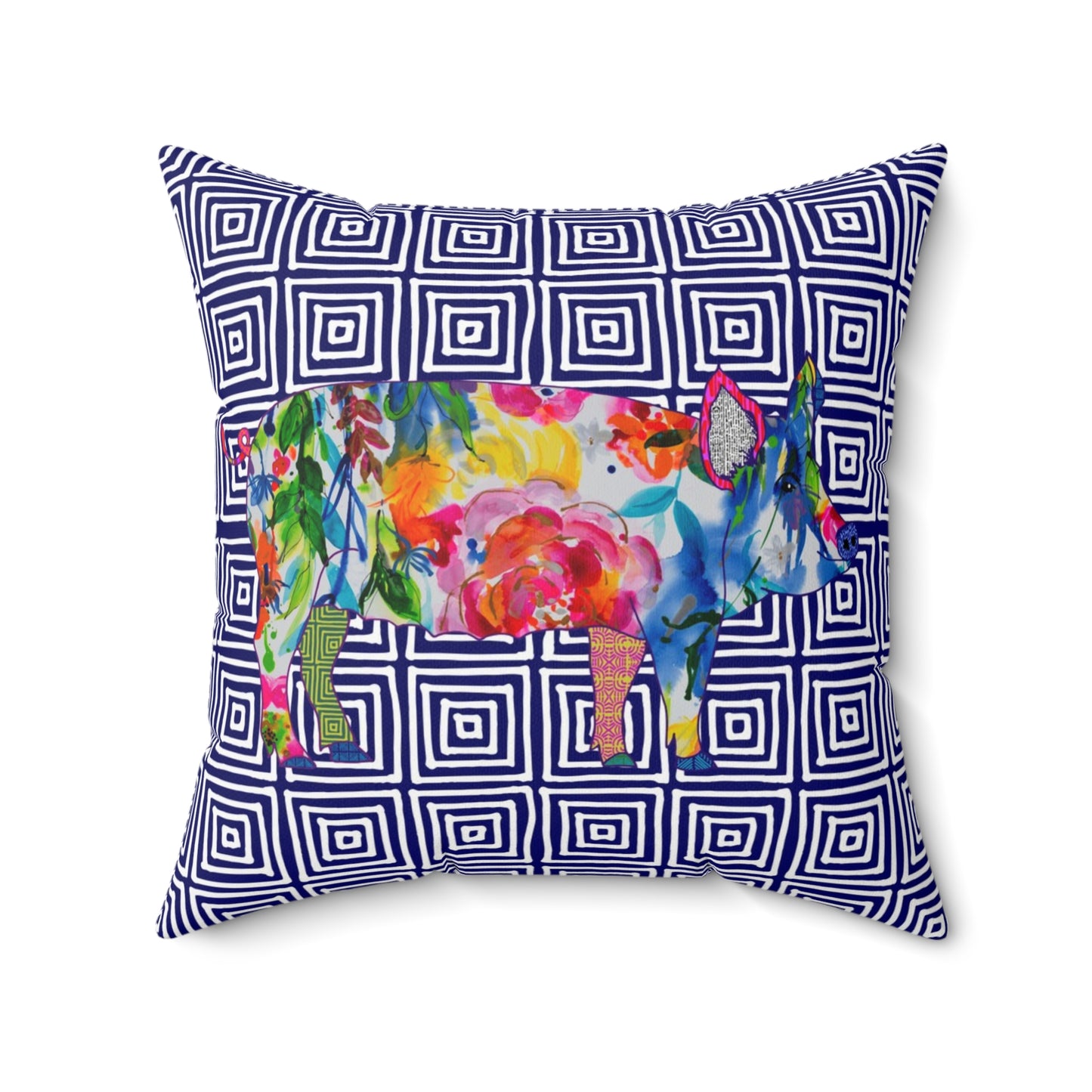 Geometric Pig ~ Jubilant ~ Square Pillow