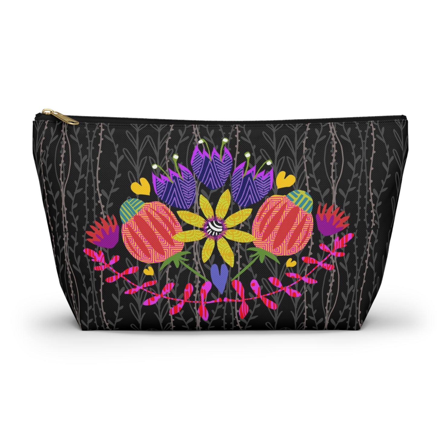 Funky Folk Flowers ~ Vines in Black and White ~ Accessory Pouch w T-bottom