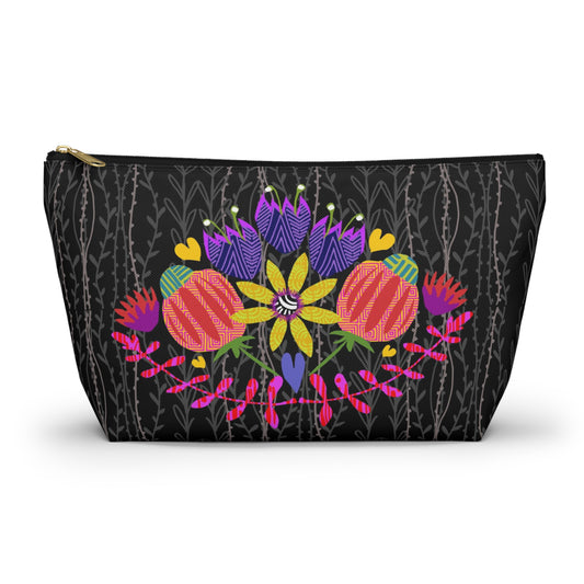Funky Folk Flowers ~ Vines in Black and White ~ Accessory Pouch w T-bottom