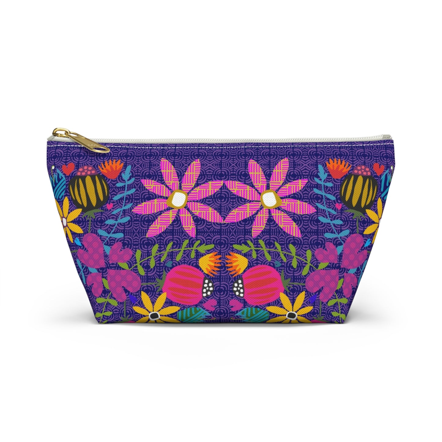 Funky Folk Flowers ~ Purple ~ Accessory Pouch w T-bottom