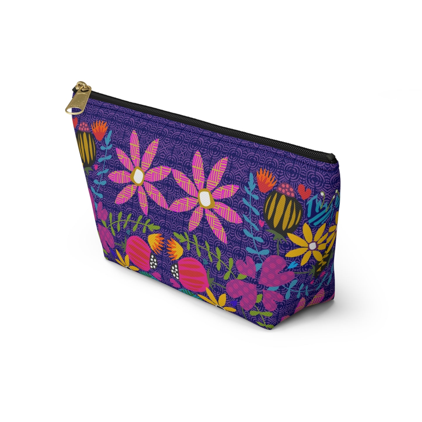 Funky Folk Flowers ~ Purple ~ Accessory Pouch w T-bottom