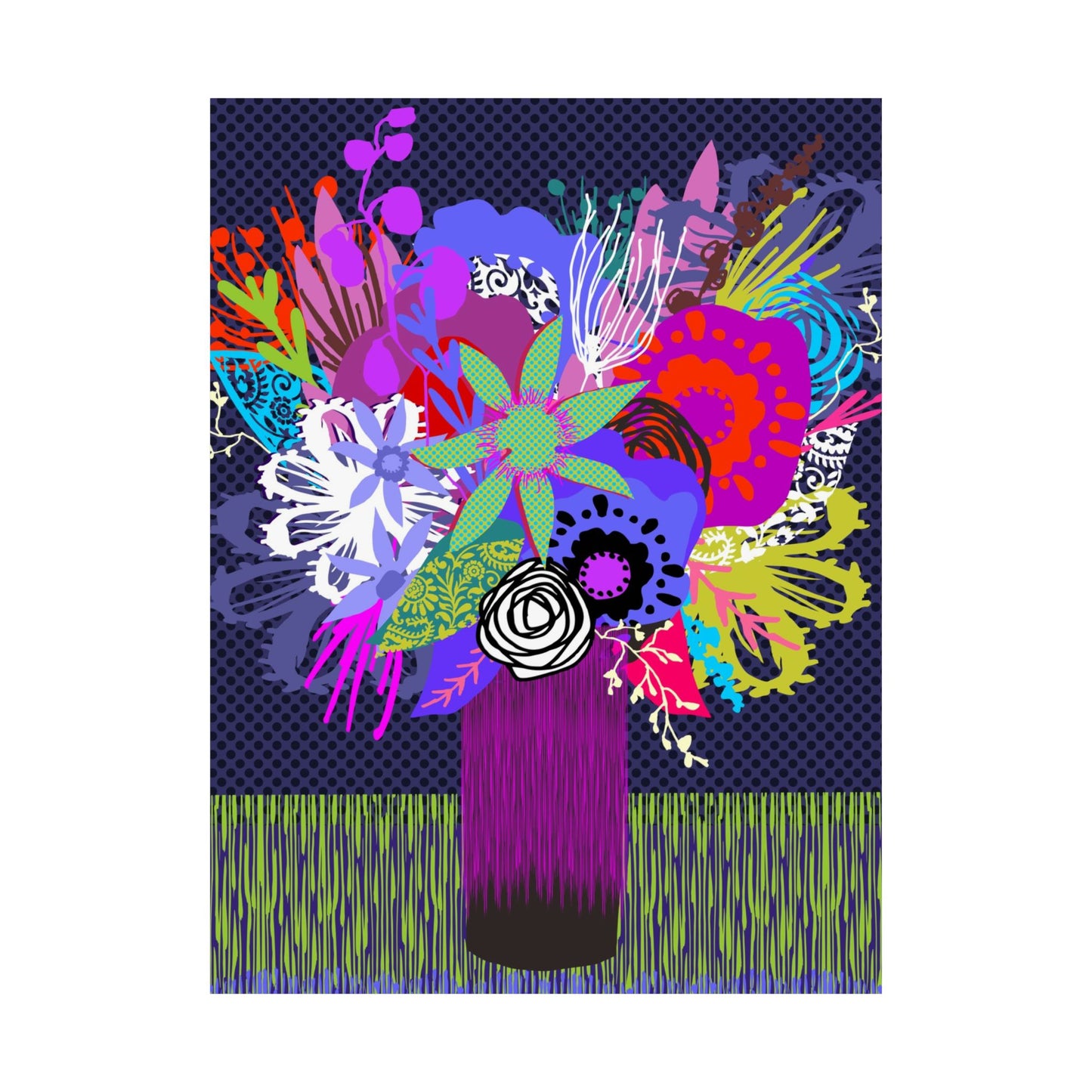 Wild Abandon Vase Of Flowers ~ Navy ~ Premium Matte Art Poster