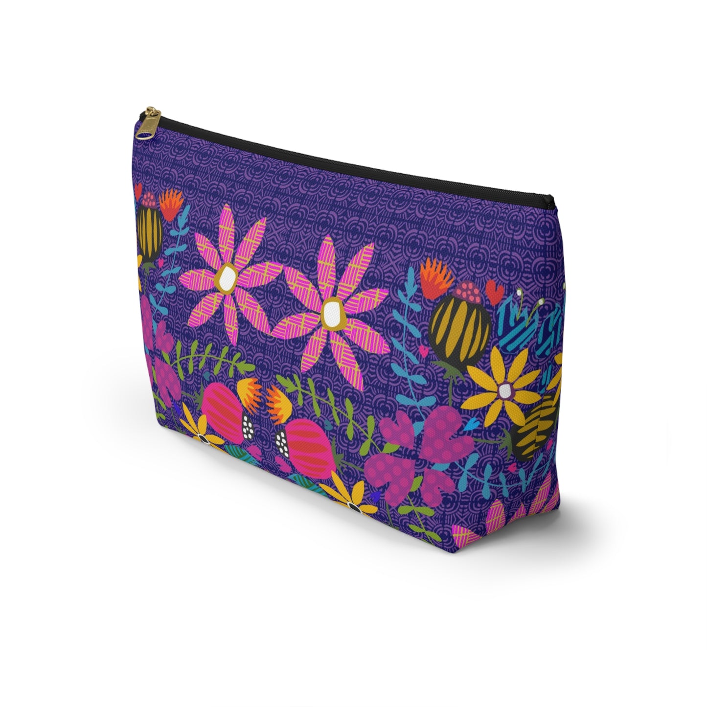 Funky Folk Flowers ~ Purple ~ Accessory Pouch w T-bottom