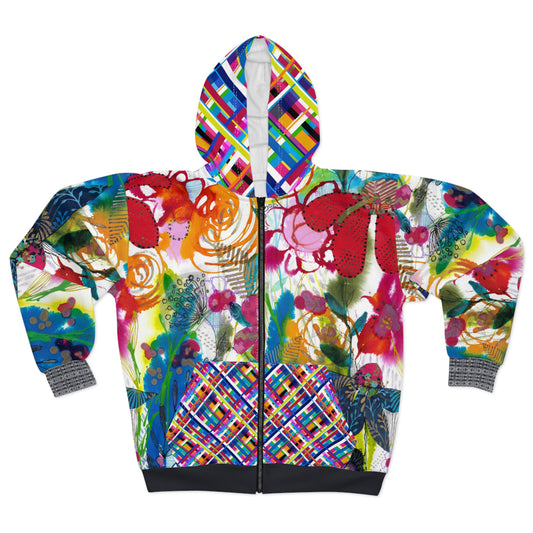 Mixed Patterns Unisex Zip Hoodie with Belonging Painting by Jennifer Visscher