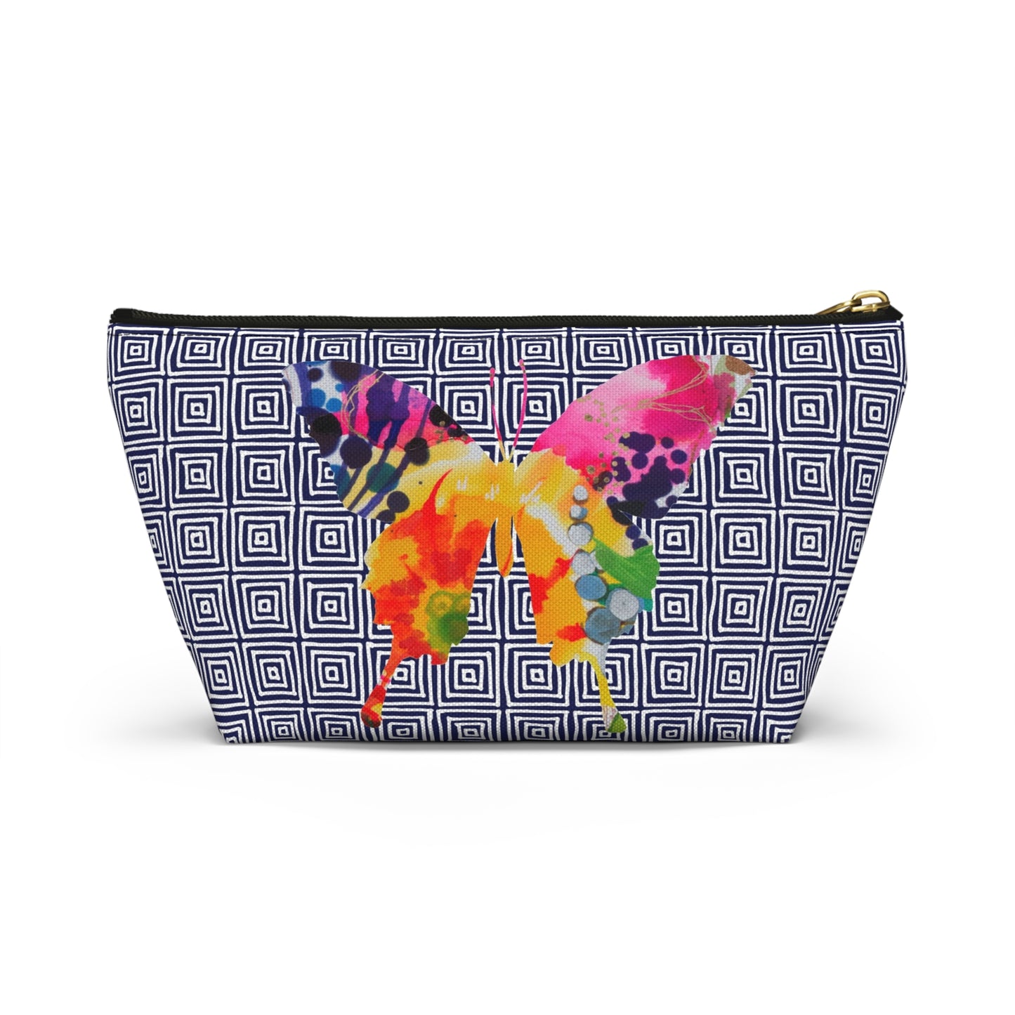 Butterflies with Navy Squares ~ Accessory Pouch w T-bottom