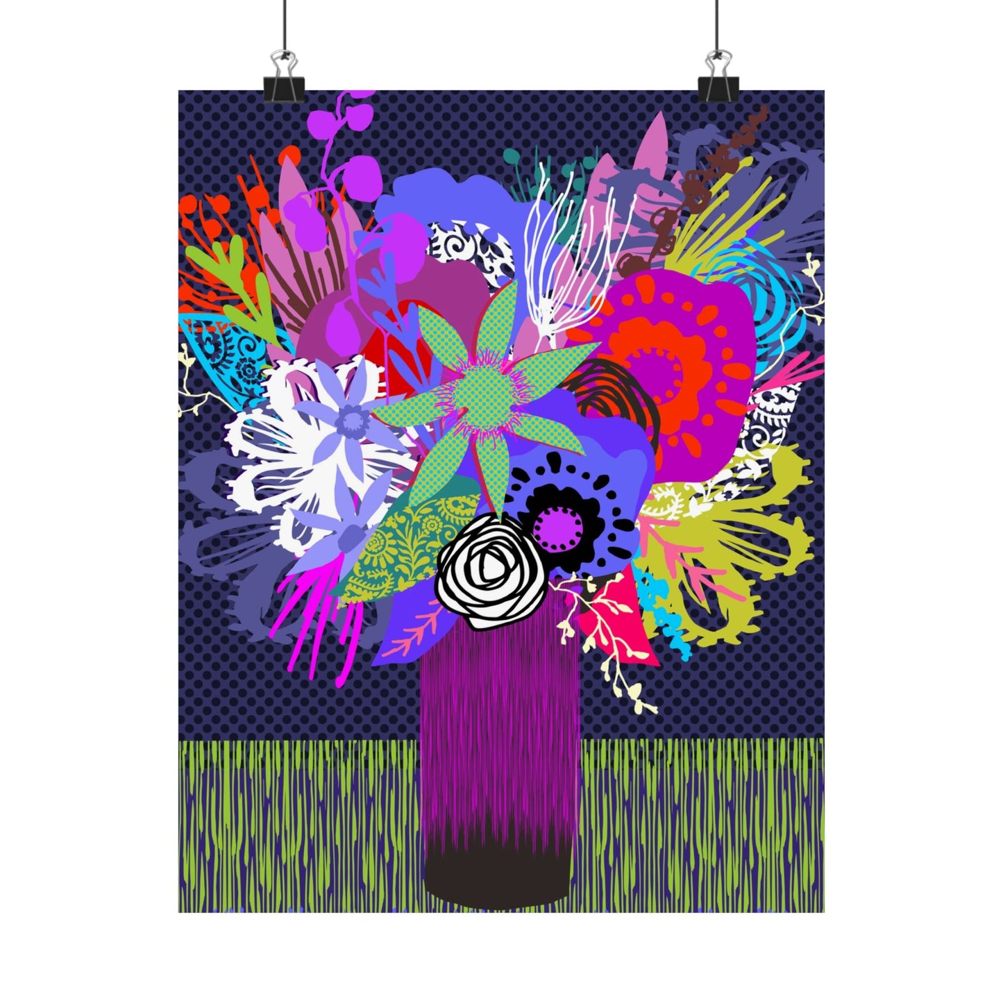 Wild Abandon Vase Of Flowers ~ Navy ~ Premium Matte Art Poster