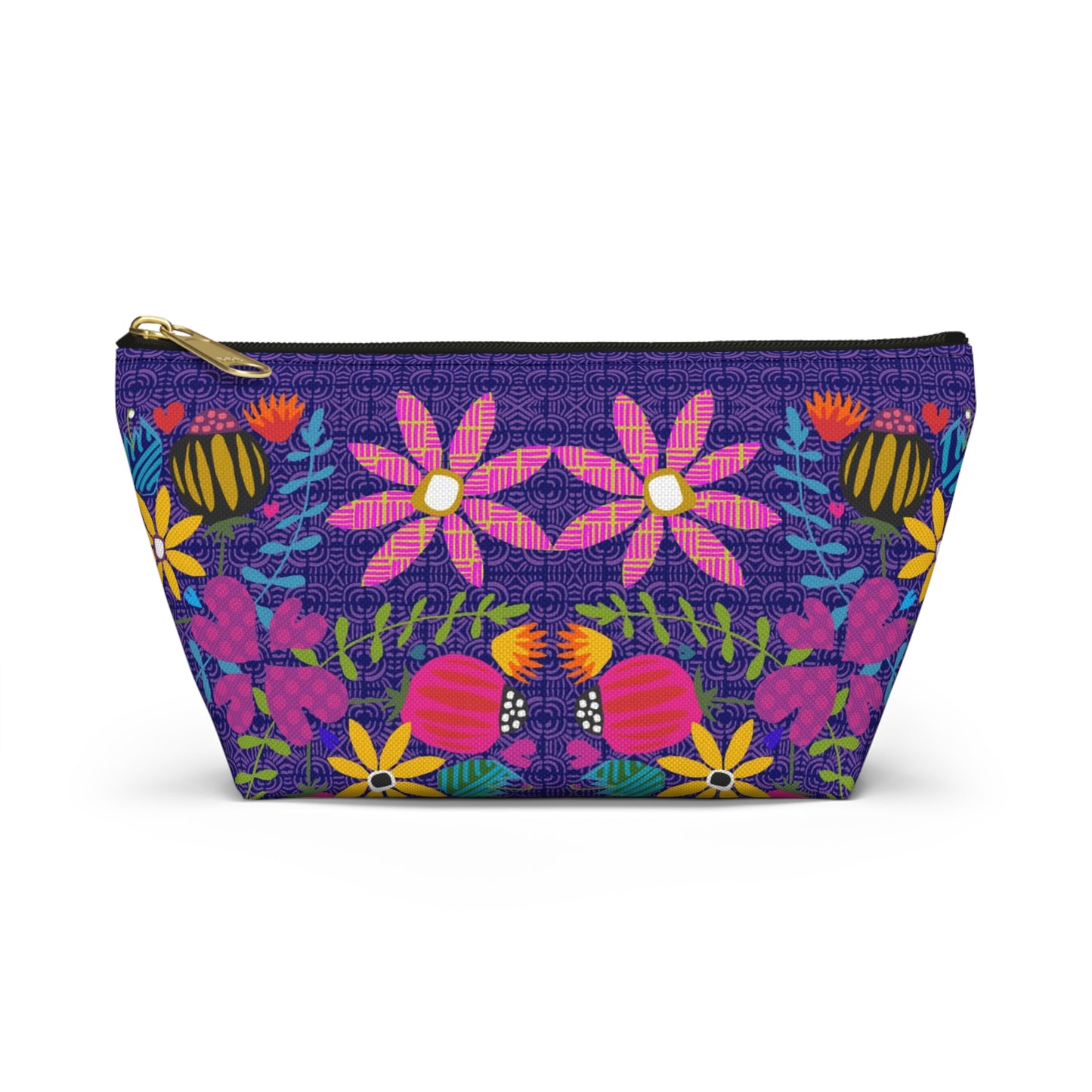 Funky Folk Flowers ~ Purple ~ Accessory Pouch w T-bottom
