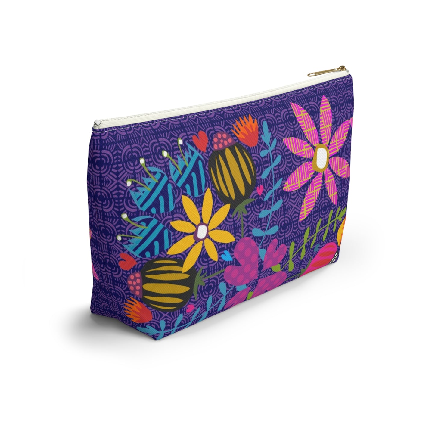 Funky Folk Flowers Offset ~ Purple ~ Accessory Pouch w T-bottom