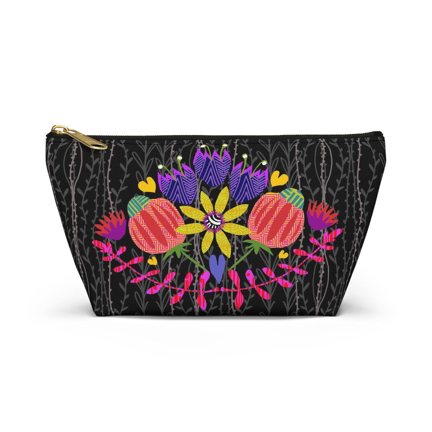 Funky Folk Flowers ~ Vines in Black and White ~ Accessory Pouch w T-bottom