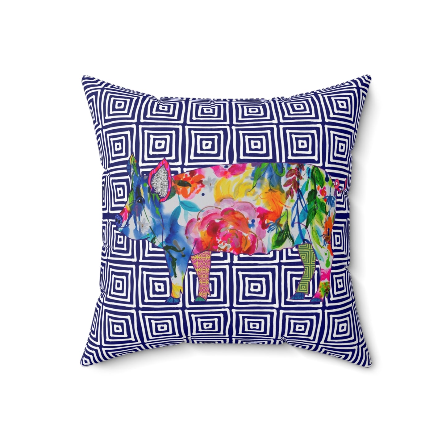 Geometric Pig ~ Jubilant ~ Square Pillow