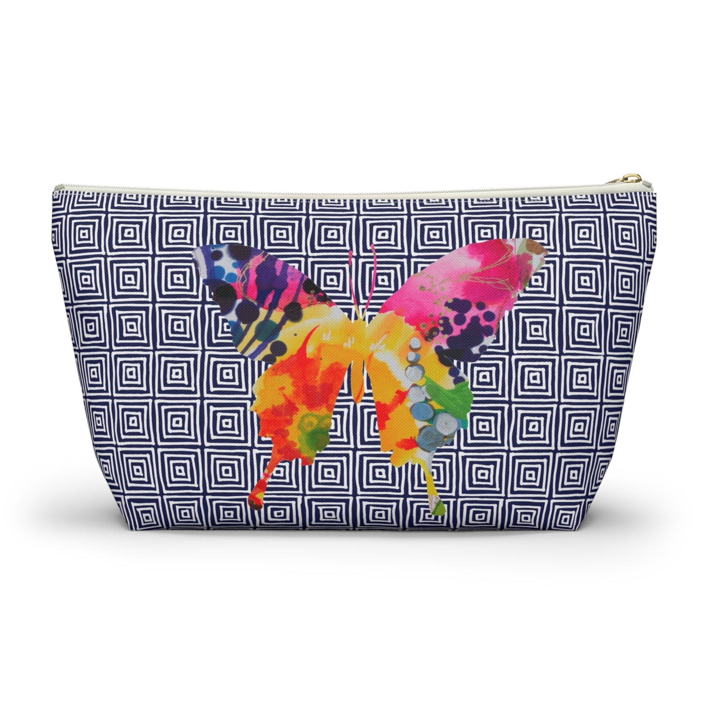 Butterflies with Navy Squares ~ Accessory Pouch w T-bottom