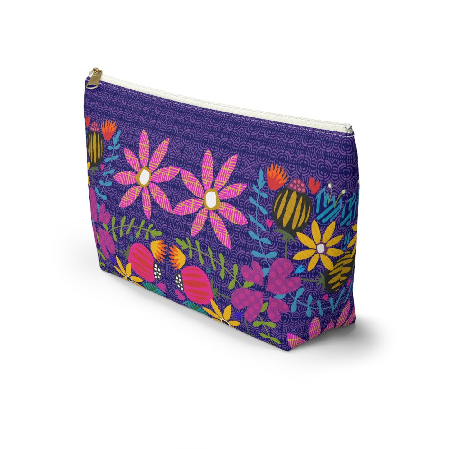 Funky Folk Flowers ~ Purple ~ Accessory Pouch w T-bottom
