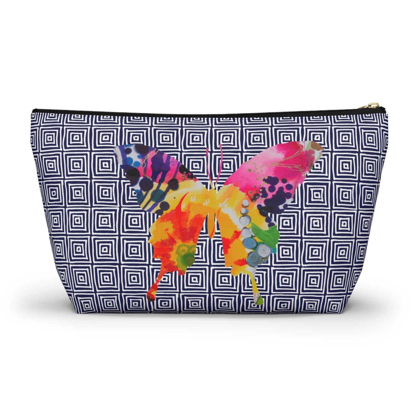 Butterflies with Navy Squares ~ Accessory Pouch w T-bottom