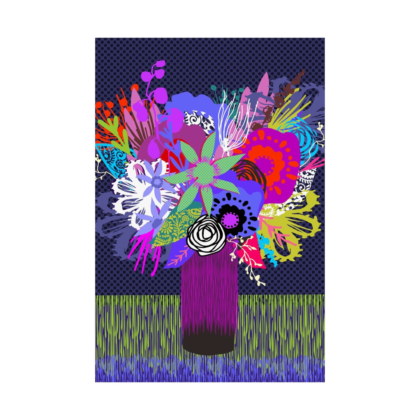 Wild Abandon Vase Of Flowers ~ Navy ~ Premium Matte Art Poster